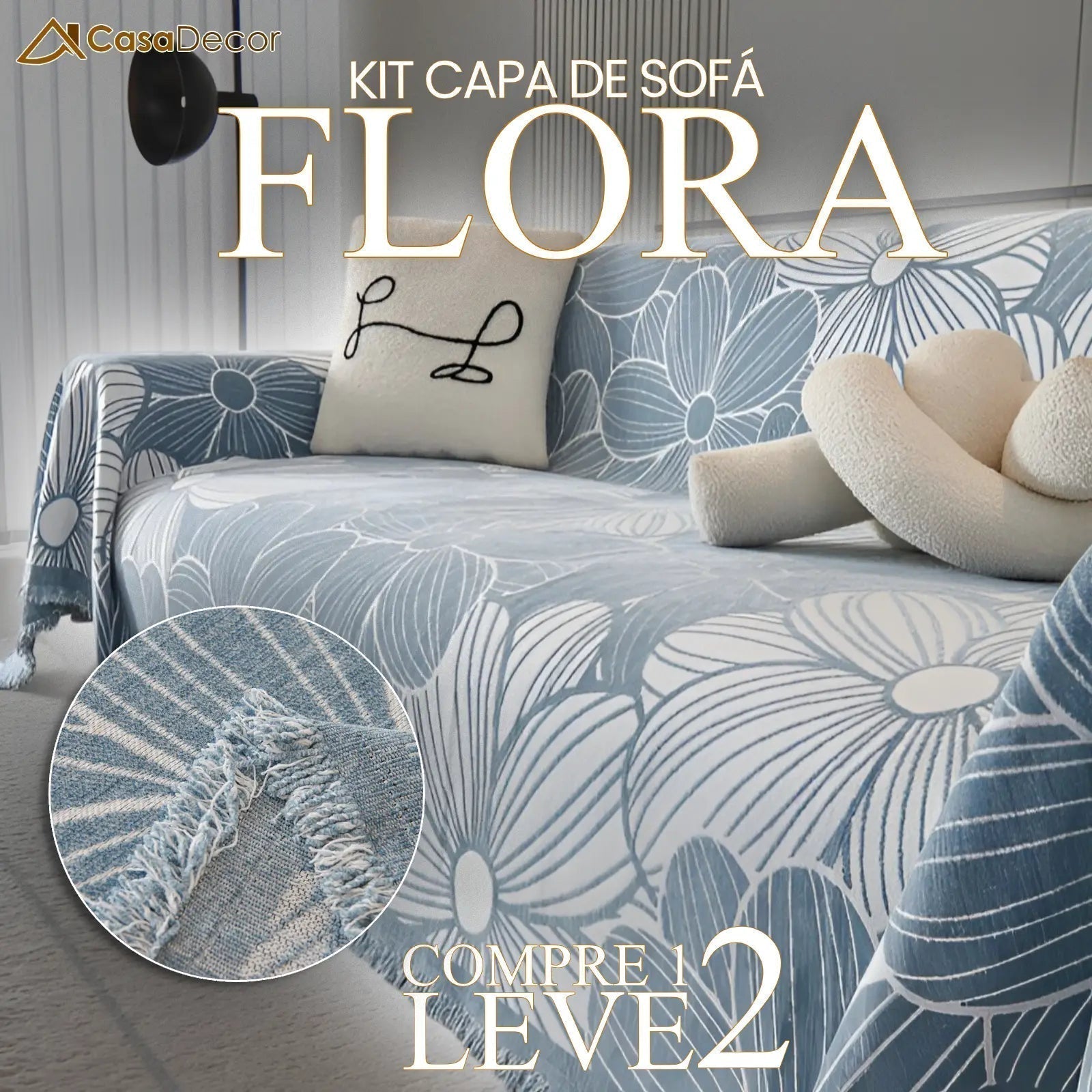 [Pague 1, Leve 2] Capa de Sofá Flora (O Encanto Natural Que Aconchega Seu Sofá!) + BRINDE: 2 Almofadas
