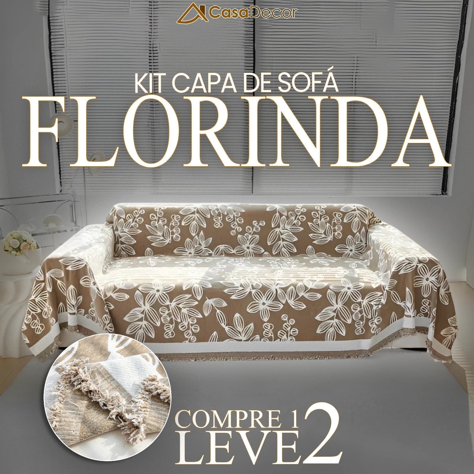 [Pague 1, Leve 2] Capa de Sofá Florinda (O Abraço Floral Que Aconchega Seu Lar!) + BRINDE: 2 Almofadas