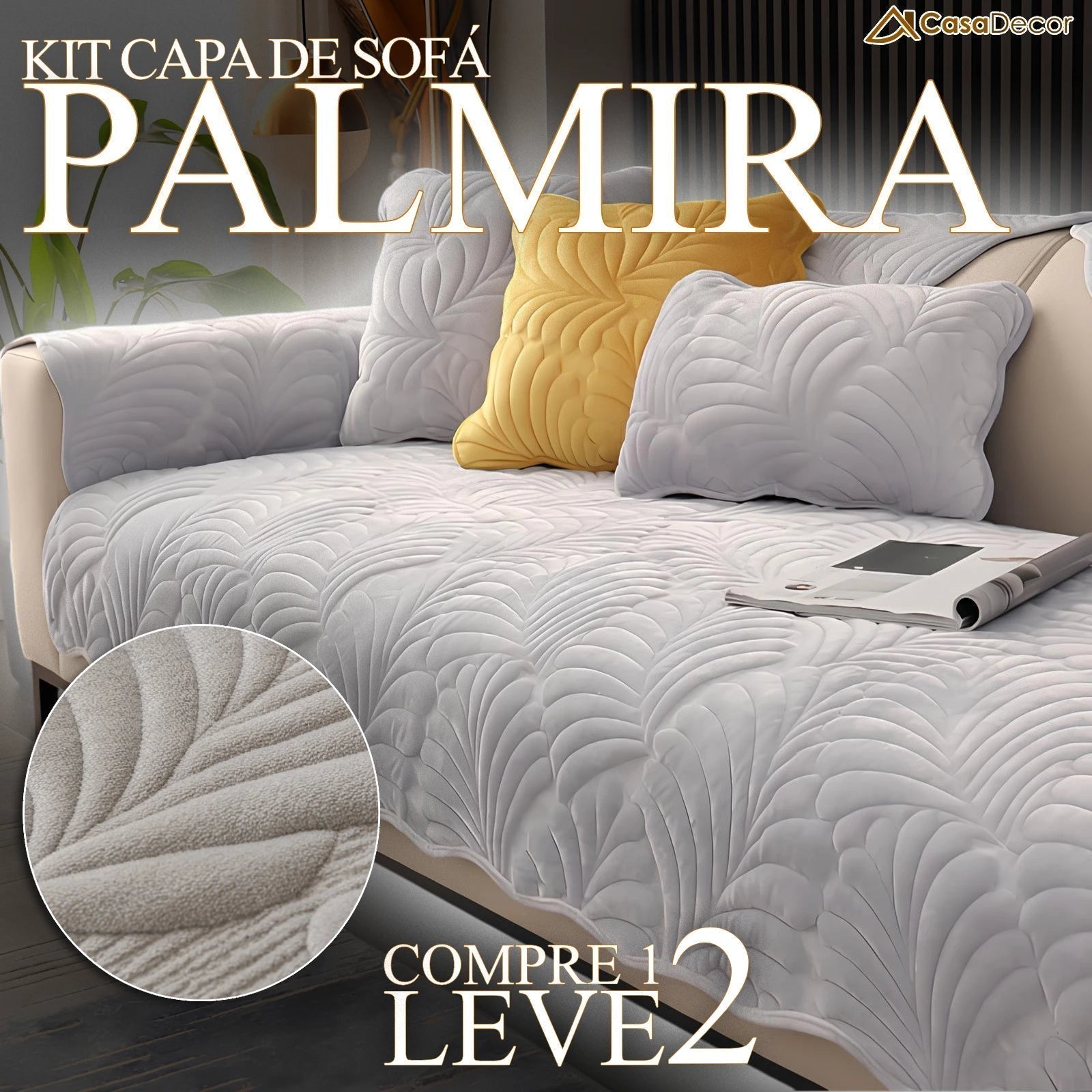 [Pague 1, Leve 2] Capa de Sofá Palmira (A Delicadeza Inspirada nas Folhas!) + BRINDE: 2 Fronhas