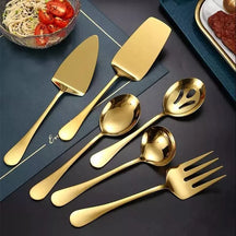 Kit Utensílios de Cozinha 6 Peças em Aço Inox Dourado e Prata