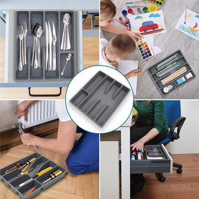 Organizador de Talheres Para Gaveta com 5 Divisórias Cinza