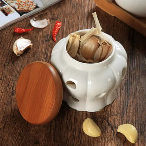 Pote Organizador de Cerâmica com Tampa de Madeira