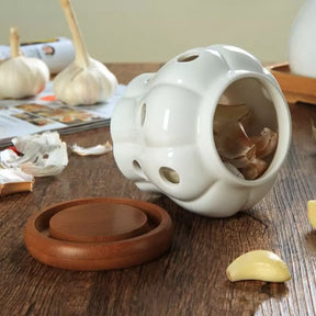 Pote Organizador de Cerâmica com Tampa de Madeira