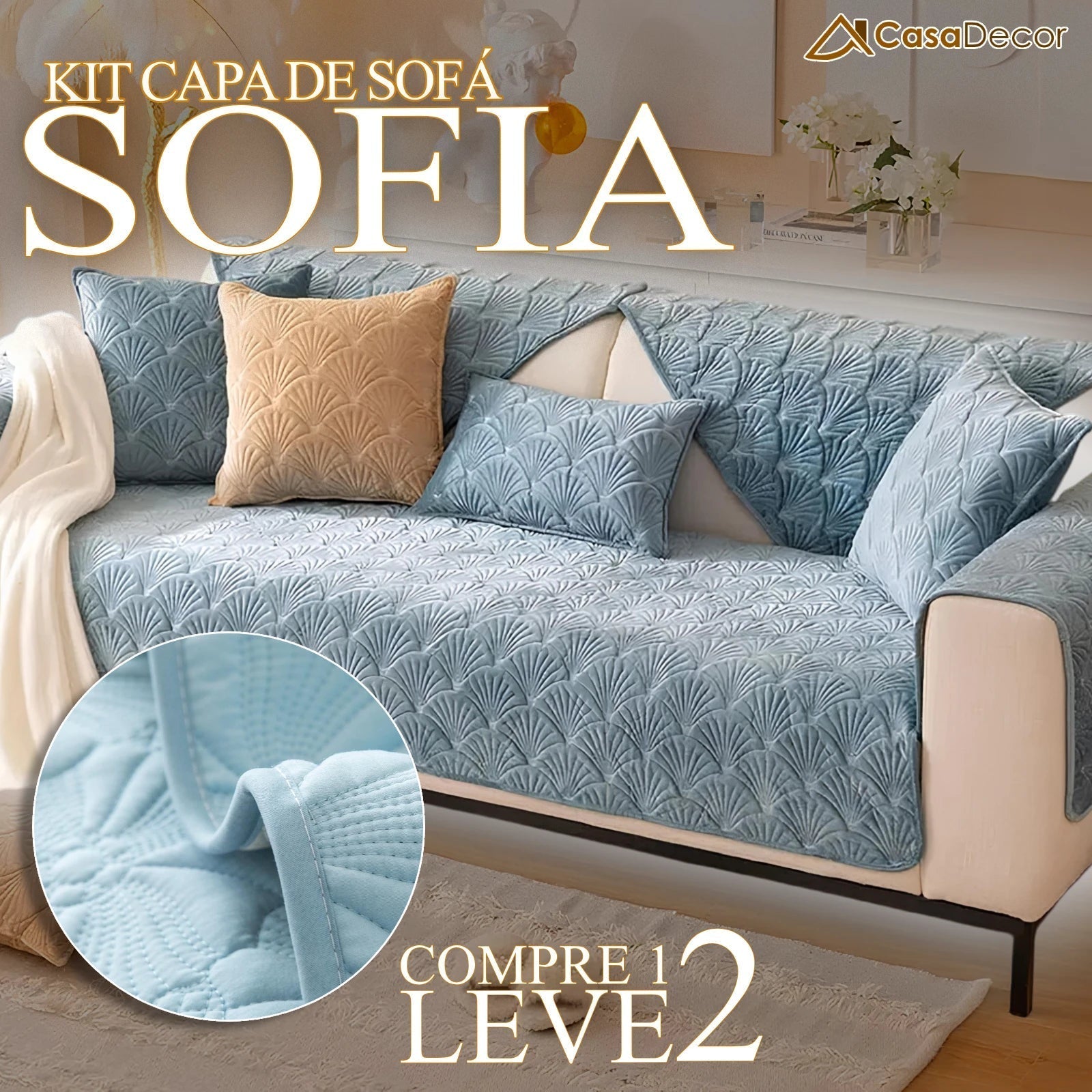 [Pague 1, Leve 2] Capa de Sofá Sofia (Toque Suave Que Abraça Seu Sofá!) + BRINDE: 2 Fronhas