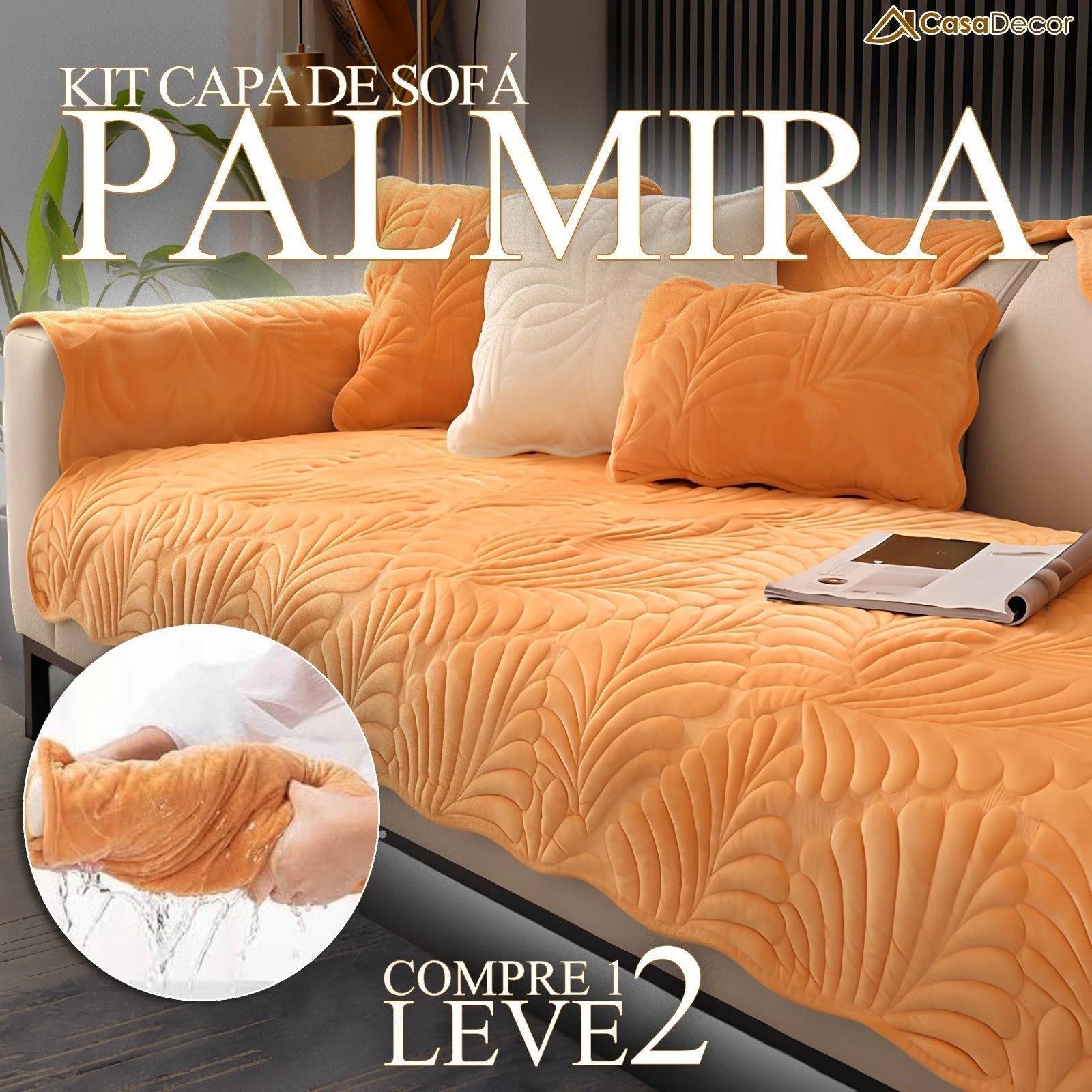 [Pague 1, Leve 2] Capa de Sofá Palmira (A Delicadeza Inspirada nas Folhas!) + BRINDE: 2 Fronhas