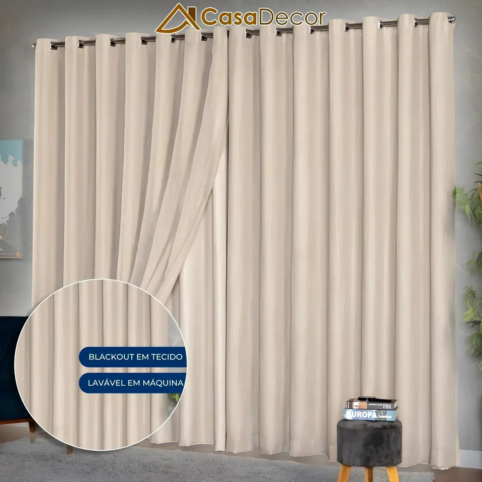 [Pague 1, Leve 2] Cortina Blackout com Voil e Linho com 20 Ilhós Cromados